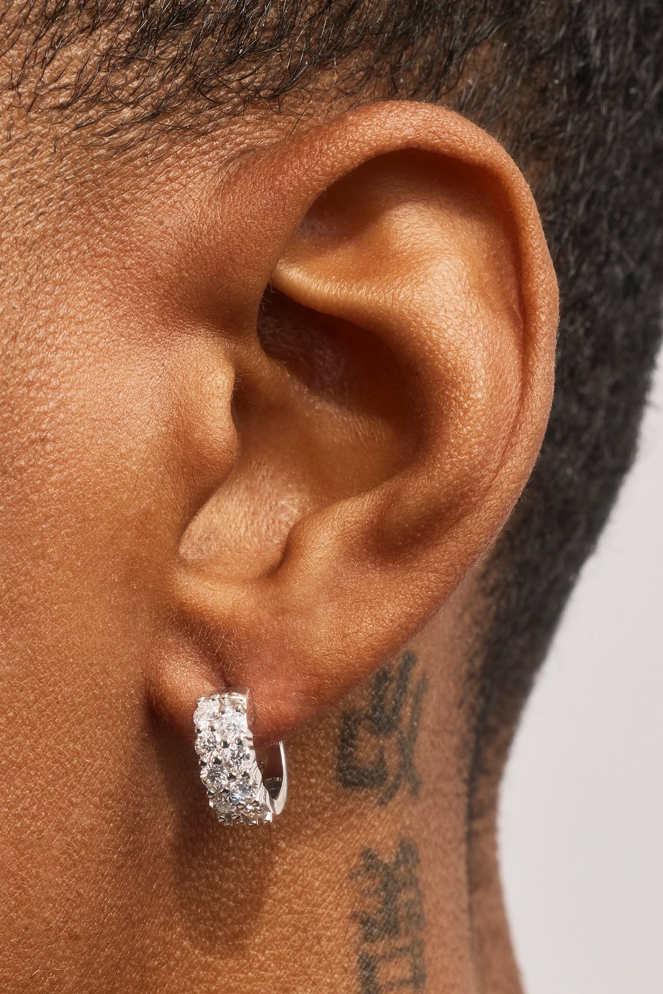 Moissanite Double Row Huggie Earrings - 12mm - White